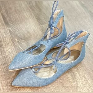 Saks Fifth Avenue Denim Lace-Up Flats / Size 7